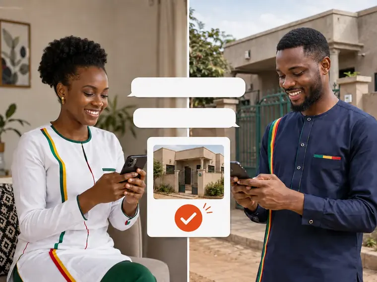 Illustration : deux personnes échangent par téléphone autour d’un projet immobilier.